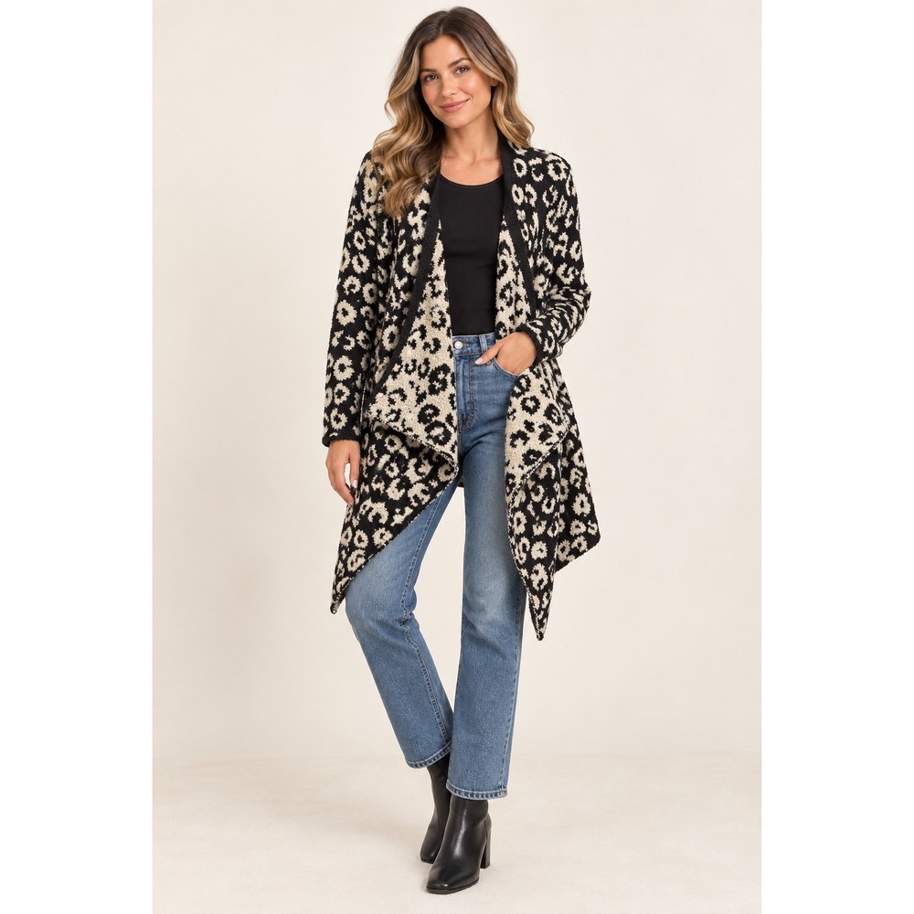 UGG Leopard Print Cozy Waterfall Cardigan Black Cream Size Large NWT